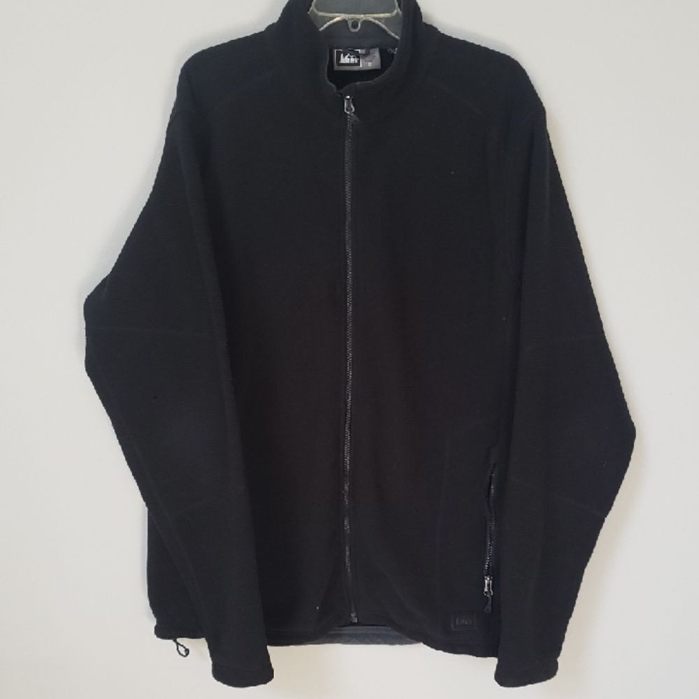 REI Fleece Jacket/Liner Mens XL Black Polartec Thermal Rib Textured Zipper Coat